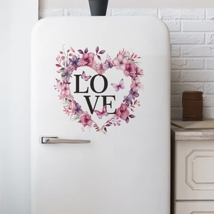 Romantic floral heart wreath wall sticker with LOVE text for home wall and fridge decor