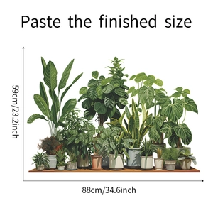 Dettagli sulle dimensioni finali degli adesivi murali con piante tropicali in vaso