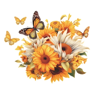 Decorative wall stickers featuring yellow and white sunflowers with butterflies for home decor