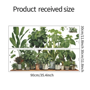 Layout dettagliato delle dimensioni degli adesivi murali con piante tropicali Monstera e foglie