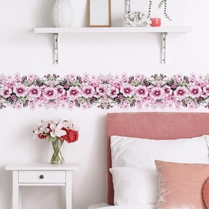 Adesivo da Parete in PVC con Fiori Rosa Viola Romantici Bordo Floreale Autoadesivo per Finestra in Vetro Porta Casa Decorazione