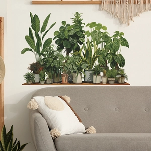 Adesivi Murali Piante Verdi Tropicali Monstera in Vaso PVC Stampato Decalcomanie Murali Decorative per Soggiorno Camera da Letto Casa
