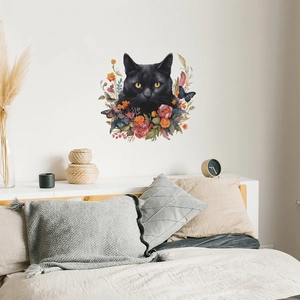 Black Cat Floral Wall Decal PVC Removable Self Adhesive Sticker For Bedroom Living Room Home Decor Wall Art Mural Mural