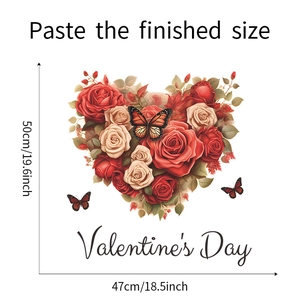 Detailed dimension map for Valentine's Day heart rose wall sticker 50cm by 47cm