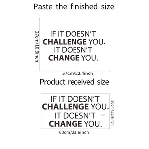 Macro view showing layout dimensions and motivational quote wall sticker details