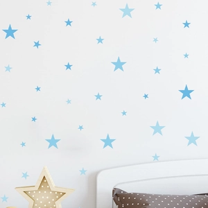Blue star wall decals set in different sizes for minimalist bedroom and living room decor