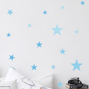 Blue star wall decals set for bedroom wall decoration with self-adhesive PVC stars