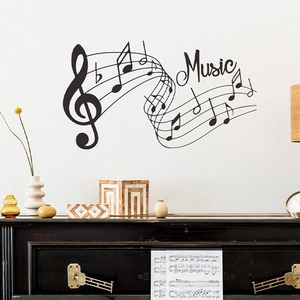 Creative music themed wall sticker with notes and staff for modern home decoration