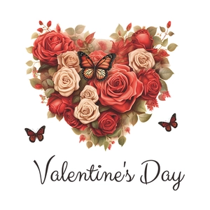 Romantic heart-shaped rose flower wall sticker with butterflies for Valentine's Day decor