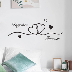 Modern black wall sticker with Forever Together text and intertwined hearts for bedroom decor