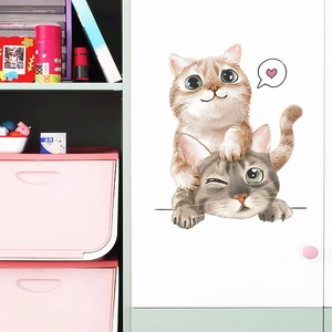 Cartoon cat wall stickers for bathroom decor featuring cute ginger and grey striped kittens