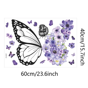 Detailansicht lila Blumen Schmetterling Wandaufkleber mit 60x40cm Größenangaben Grafik