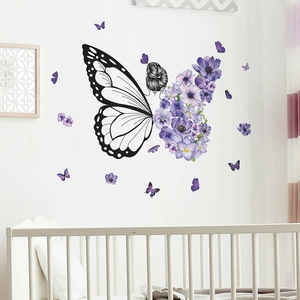 Kreativer Wandaufkleber mit lila Blumen-Schmetterlings-Mädchen für Wohnzimmer-Deko