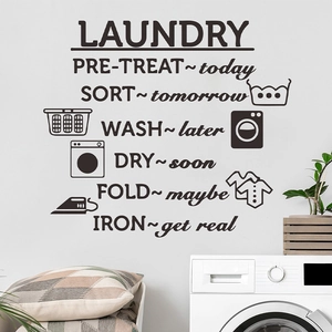 Self-adhesive Laundry Rules wall sticker with humor slogans and icons for home decor