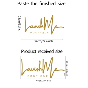 Detail showing dimensions of LavishMe BOUTIQUE wall sticker in gold 30x60cm layout