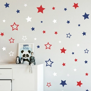 DIY pentagram wall stickers in red, blue, and white for kids' bedroom decoration
