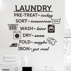 Funny Laundry Room wall decal with black quotes and icons on a clean white background