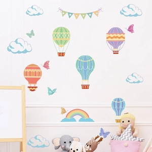 Cartoon hot air balloon and cloud wall stickers for kids bedroom nursery wall decor