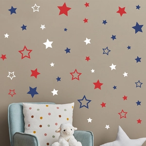 DIY colorful star wall decals for kids bedroom decor with red white and blue patterns