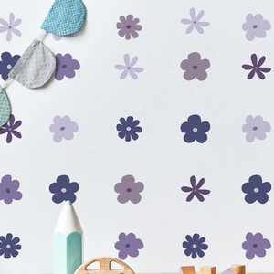 DIY purple flower wall stickers for home decor with various floral patterns for bedroom