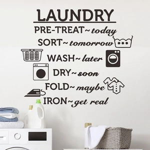 Minimalist black Laundry room wall decal with humorous washing steps on a white wall