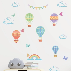 Cartoon Hot Air Balloon Cloud Rainbow Wall Stickers For Kids Room Nursery Bedroom PVC Decorative Wallpaper DIY Wall Decals