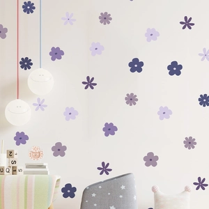 DIY purple flower wall stickers for bedroom with minimalist floral patterns in matte PVC