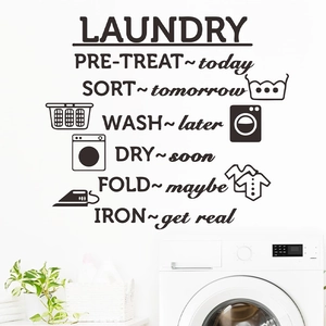 Modern black Laundry wall sticker set with instructions and icons for home decor