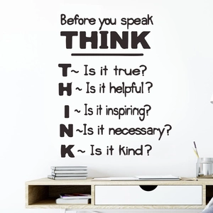 Minimalist 'Before you speak THINK' vinyl wall sticker for office or study wall decor
