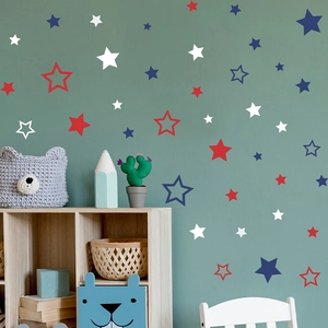 Red white and blue star wall stickers for DIY home nursery decor in various sizes