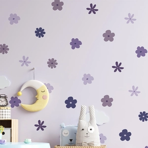 Purple floral wall stickers set with multi-layered flower designs for bedroom decor