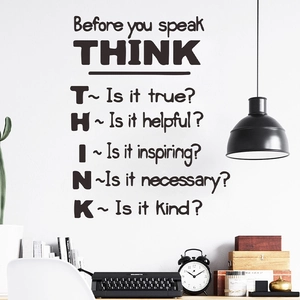 Inspirational office wall sticker featuring Think before you speak quote for home decor