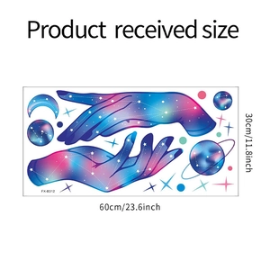 Detailansicht des FX-B312 Wandtattoos mit Galaxie-Thema und Maßangaben für die Dekoration