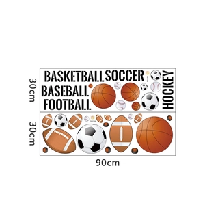 Détail de stickers muraux sportifs avec football et basketball sur feuilles PVC 30x90cm