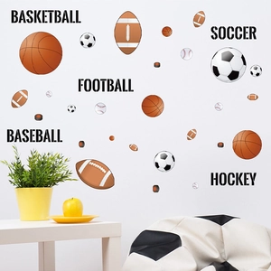 Stickers muraux de sport auto-adhésifs avec football et basket pour chambre d'enfant
