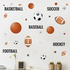 Stickers muraux thématiques sport basketball et football pour décoration de chambre