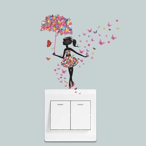 Floral butterfly girl with umbrella wall sticker for kids room home wall decoration