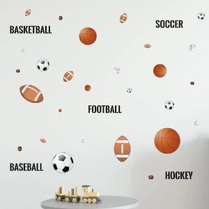 Stickers muraux de sport avec basket-ball et football pour déco de chambre d'enfant