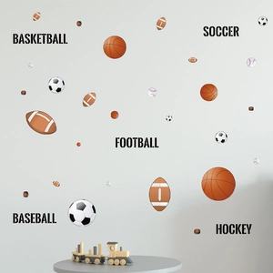 Stickers muraux sport avec football et basket pour décoration de chambre d'enfant
