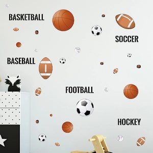 Stickers Muraux Thème Sport pour Chambre Enfant Football Basket Baseball Décoration Crèche Stickers PVC Autocollants