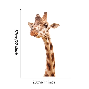 Detailed view of cartoon giraffe wall sticker with 57x28cm size dimensions marked