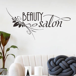 Sticker mural Beauty Salon avec vignes florales élégantes et écriture cursive sur mur