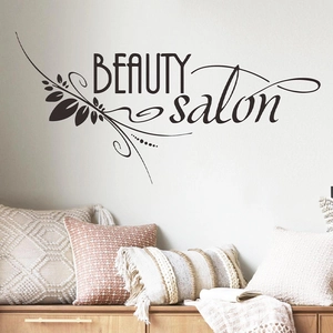 Sticker mural Beauty Salon avec fleurs et lettrage pour décoration intérieure