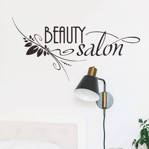 Autocollant Mural Lettrage Beauty Salon PVC Auto-adhésif Décalcomanie Artistique Avec Motif De Vigne Florale Pour Décoration De Salon
