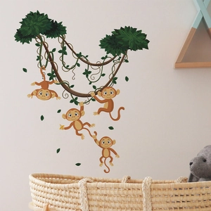 Cartoon monkeys on tree wall stickers for kids' nursery room wall decor