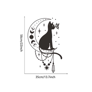 Detailed dimension layout of cartoon cat on moon wall sticker measuring 56x35 cm size