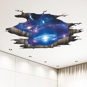 3D hole effect galaxy wall sticker with cosmic planet pattern for bedroom ceiling decoration