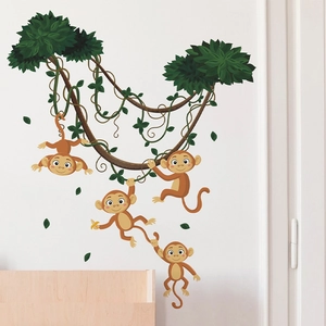 Cute monkey and vine wall stickers for nursery and children's room decoration