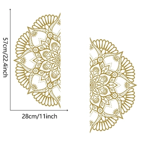 Detaillierte Größentabelle für goldene Mandala Wandtattoo mit Maßen 57cm und 28cm Länge