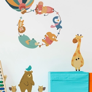 Stickers muraux animaux mignons pour chambre enfant girafe éléphant et montgolfière